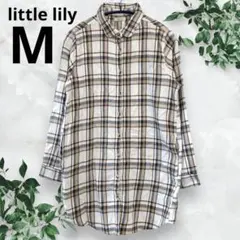 リトルリリー　ロングシャツ　シャツワンピース　ベージュ　M チェック　丸襟