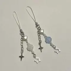 ビーズキーホルダー クローバー 水色 白 韓国 平成 y2k ハート 星