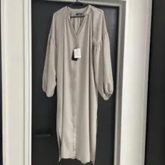 グレー 長袖 シャツワンピース