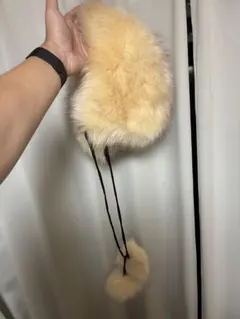ふわふわ ファー フライトキャップ アイボリー ポンポン Y2K