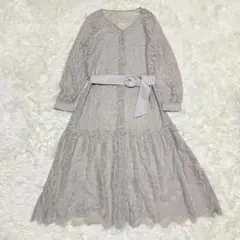 美品✨ダイアグラム タイル刺繍ワンピース ロング ベルト 36 ベージュ