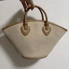 ベージュ トートバッグ キャンバス レザー