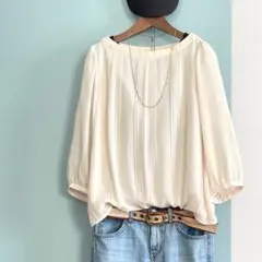 超美品 アダムエロペ 七分袖インナー付きブラウス ゆったりサイズ 