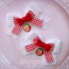 ヘアクリップ　（ショートケーキ　チェック）　担当カラー　赤　レッド　推し