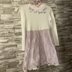 リボン装飾ホワイトラベンダーフォーマルドレス