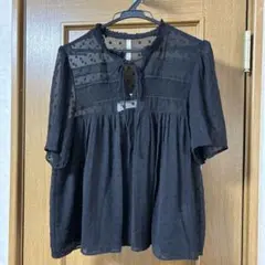 新品　ZARA trf ブラック ドット柄 水玉　半袖ブラウス Mサイズ　タグ付