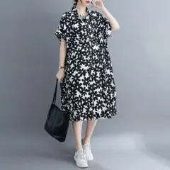 ワンピース 花柄 ティアード ロングワンピース モノトーン 半袖　レディース