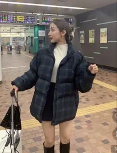 NUGUチェック柄オーバーサイズダウンジャケット