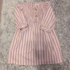 ピンクストライプ七分袖ワンピース