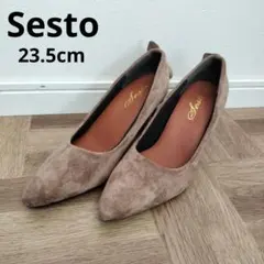 セスト✨Sesto　パンプス　ブラウン　23.5cm　フリル　スエード