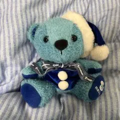 青いクマ サンタ帽子付き ぬいぐるみ