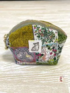 ハンドメイド がま口カードケース ユキエモン ルームメイト柄ブラック
