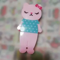 猫型 折りたたみコーム ミラー付き ピンク