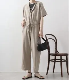 グレイッシュベージュ 半袖オールインワン M-L サロペット