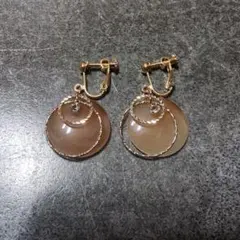 ベージュ 二重リング フープイヤリング