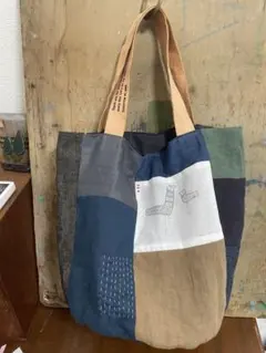 handmade パッチワーク丸底トートバッグ