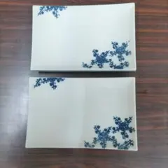 新品　青い花模様の長方形皿2枚セット　長角皿