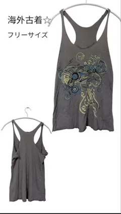 《夏物セール✨》グレー タンクトップ フリーサイズ アートプリント♪