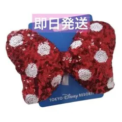ディズニー ミニー ヘアゴム ヘアポニー リボン スパンコール レッド