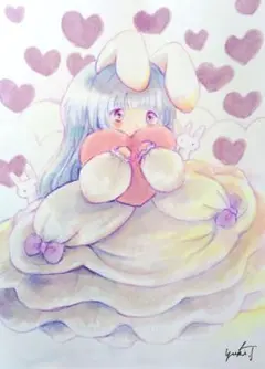 原画　手描きイラスト　うさ耳姫ドレス