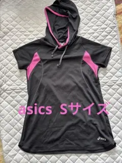 asics 半袖 フーディー パーカー ブラック ピンク