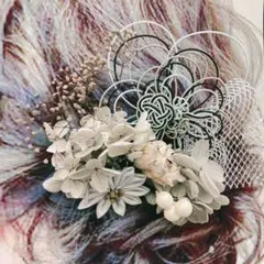 9-9髪飾り　成人式　水引　つまみ細工　卒業式　和装　ヘッドドレス　ホワイト系