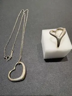 ティファニー　オープンハート　ネックレス&リング925 2点セット