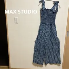 MAX STUDIO フラワープリントオールインワン青 白 ポケット付き