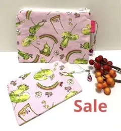 ハンドメイド　サニタリーポーチ コインケース　セット カエル　ピンク