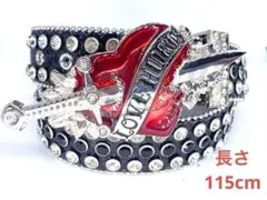 ハートバックル幅3.8 115cmギラギラウエスタンベルト　ブラック　LEX