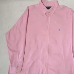 ラルフローレン　ピンクストライプ　ボタンダウンシャツ　美品　水色ポニー