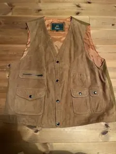 Orvis ベージュ ベストレザー90'sブラウンオービスハンティングアウトドア