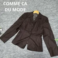 【高級ウール100%COMME CA DU MODEストライプジャケット M 茶のサムネイル