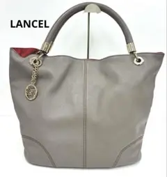 S4-25 LANCEL レザートートバッグ グレー ハンドバッグ ロゴチャーム