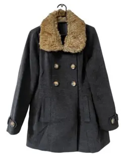 コート アウター ジャケット グレー ベージュ ダブルブレスト ロング ファー