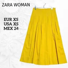 【ZARA WOMAN】ステッチ コットンフレアスカート XS イエロー系のサムネイル