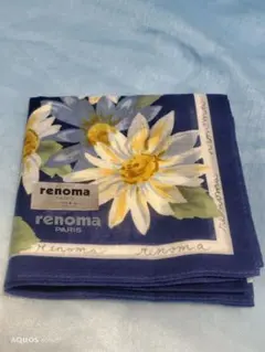 新品 renoma レノマ 花柄 ブルー 濃紺 ハンカチ 綿100