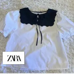 新品未使用品♡ZARA スカラップカラー 半袖バフスリープトップス