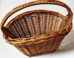 籐製楕円形バスケット 持ち手付き