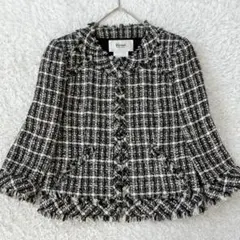 極美品✨ルネ Rene TISSUE ノーカラージャケット ツイード 36 S