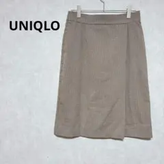 ユニクロ　スカート　ミモレ丈 スカート　巻きスカート風　チェック　ベージュ　XL