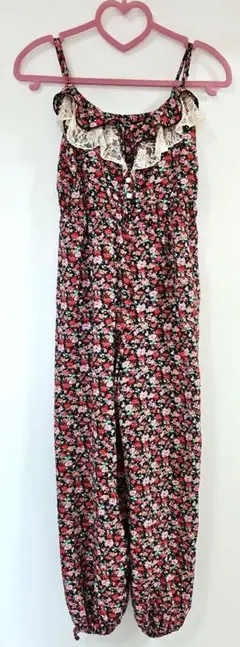 花柄レースフリルオールインワン サロペット オーバーオール