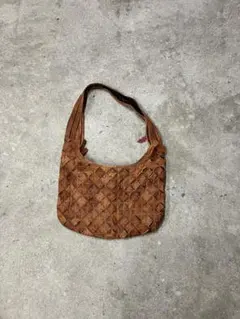 ブラウン レザー 編み込み ショルダーバッグ