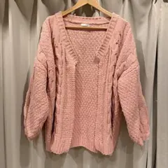 GYDA ケーブルニット Vネックカーディガン ピンクのサムネイル