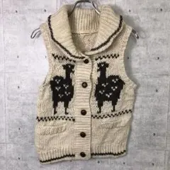SABUROKU 古着 アルパカ柄 ショールカラー ざっくり編み ニットベスト