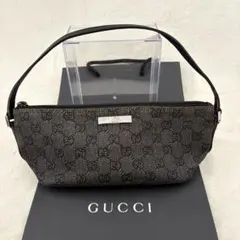 GUCCI グッチ アクセサリーポーチ ハンドバッグ GGキャンバス 黒 グレー
