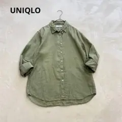 UNIQLO ユニクロ リネンブレンドシャツ 長袖 グリーン 麻100%