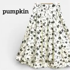 パンプキン 花柄 フレアスカート M 白 ロング 清楚 ボタニカル 上品