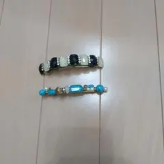 ヘアクリップセット 黒とアイボリーとターコイズ