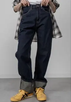 デニム ロールアップ インディゴ パンツ　ロールアップ mello mela